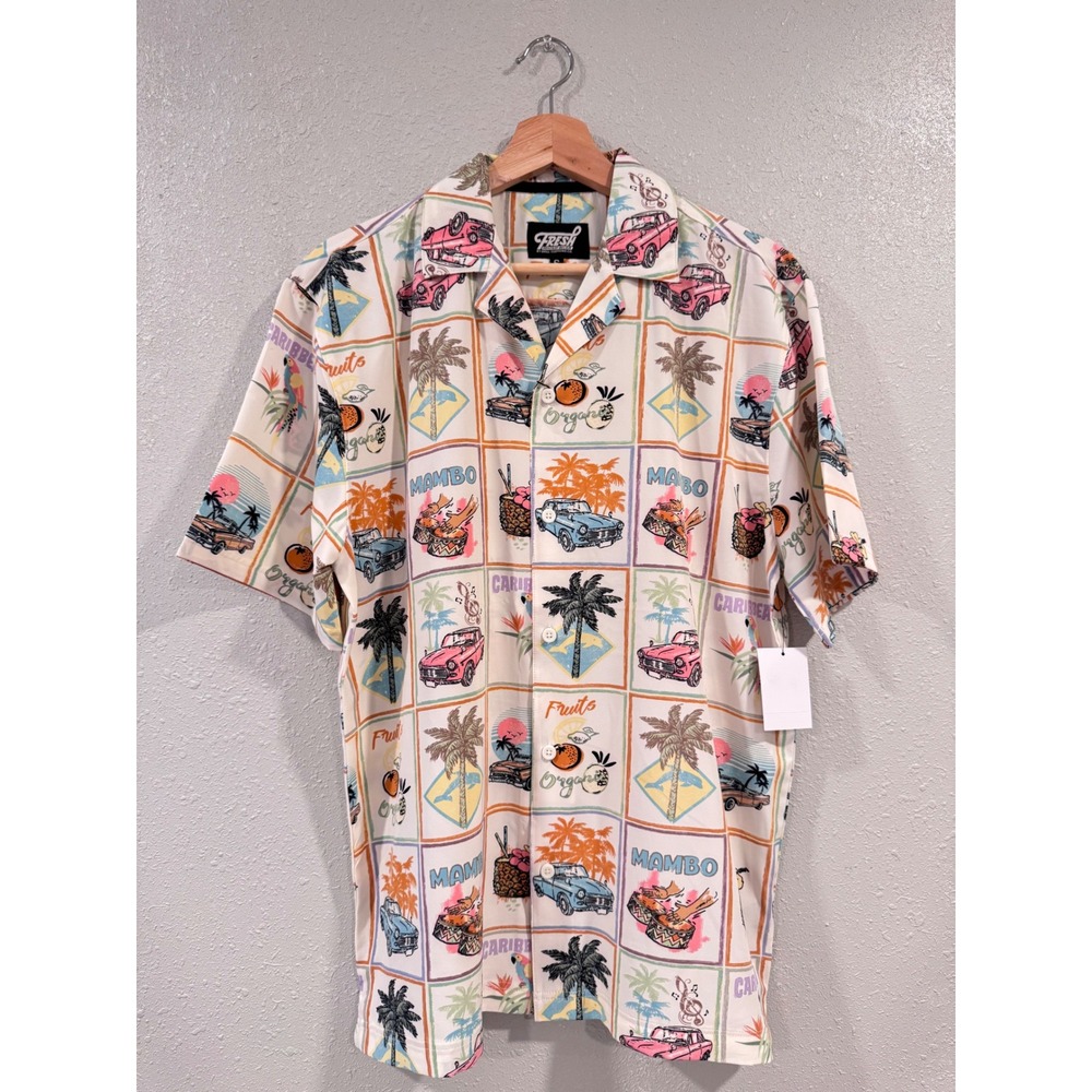Fresh Prints of Bel Air Shirt Mens Small Tropical Car Mambo Fruits Beige